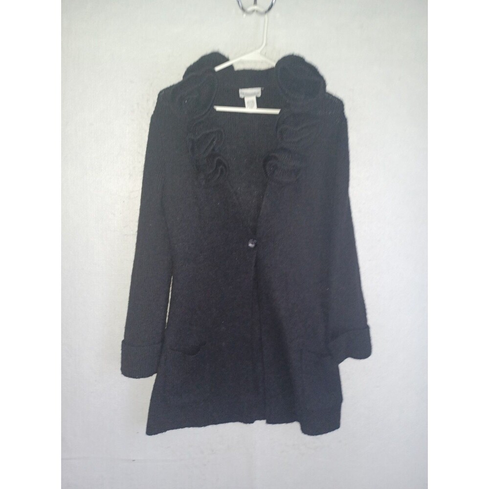 Soft Surroundings Long Duster Cardigan Women S Black Ruffle Wool Blend